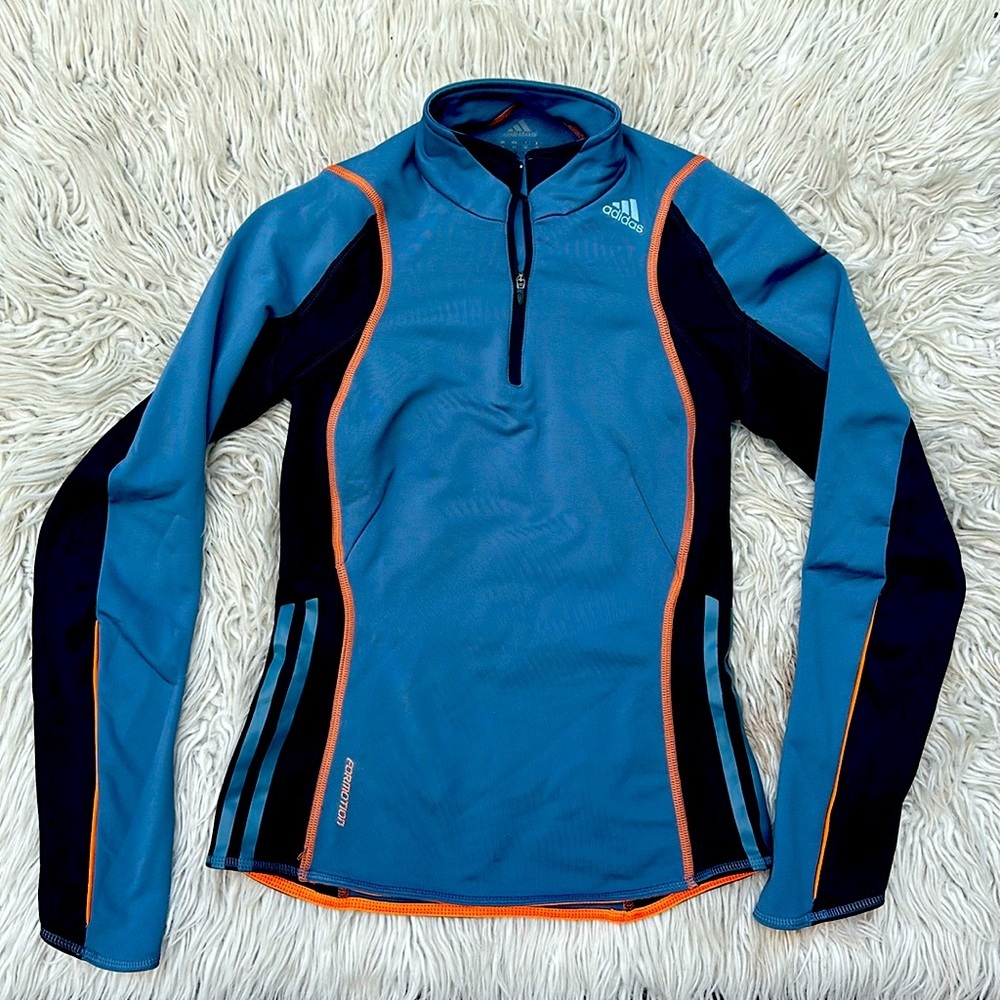 Adidas Climacool Formotion Size 6 Blue Long sleeve zipper pocket biker gym shirt